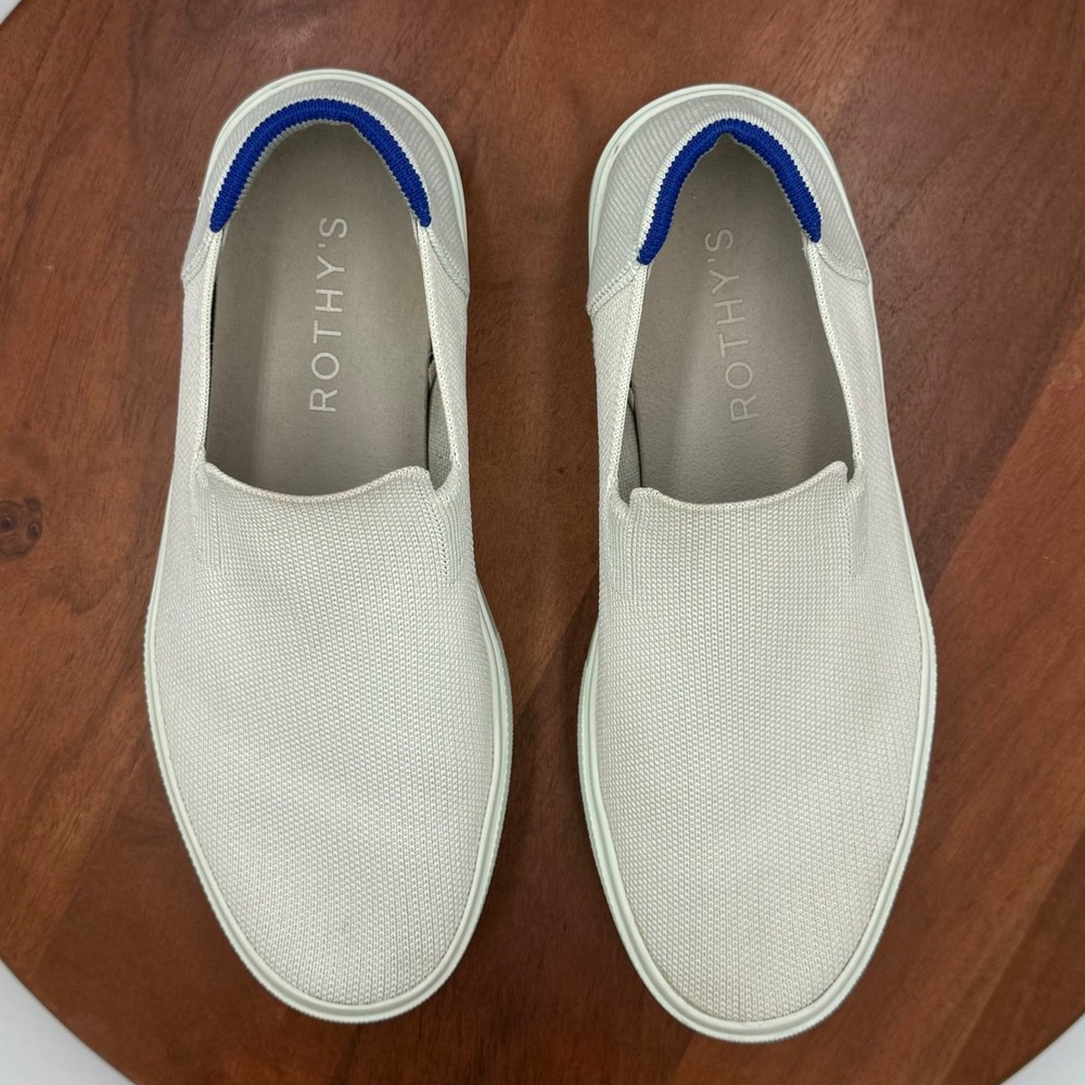 Rothy's The City Slip On Sneaker Womens 9.5 White Blue Trim Knit Classic Comfort - Picture 3 of 15